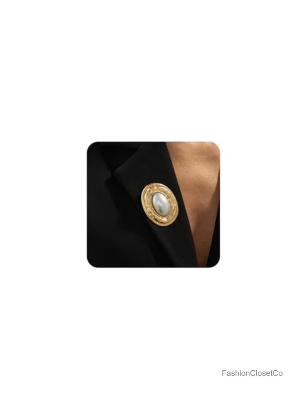 Gold Chunky Geometric Statement Brooch for Women, Oval Pearl Pleated Lapel Pin,